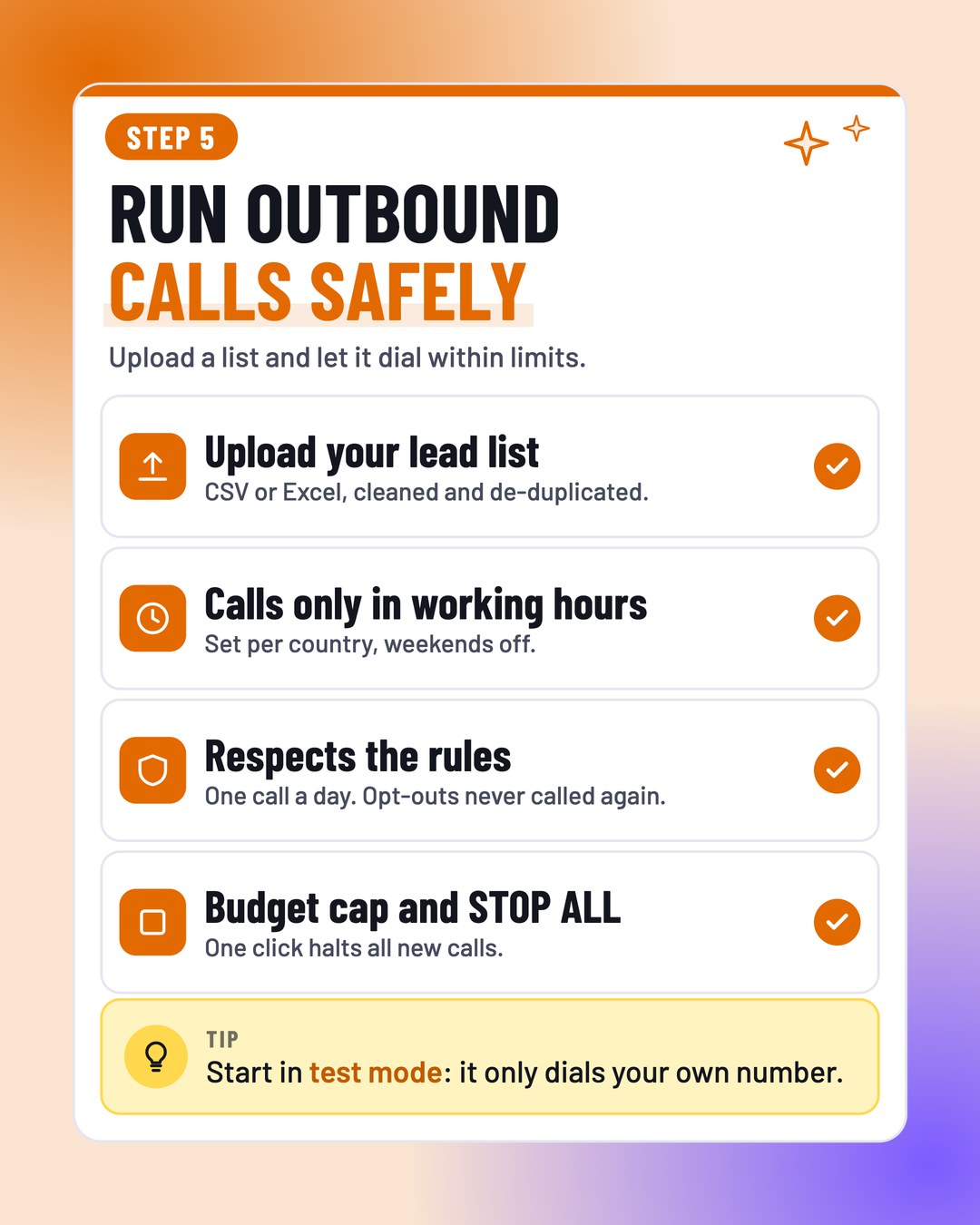 Step 5: Run outbound calls safely